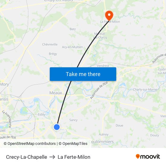 Crecy-La-Chapelle to La Ferte-Milon map