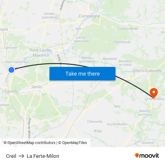 Creil to La Ferte-Milon map