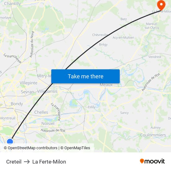 Creteil to La Ferte-Milon map