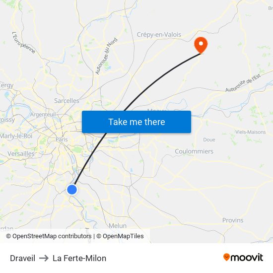 Draveil to La Ferte-Milon map