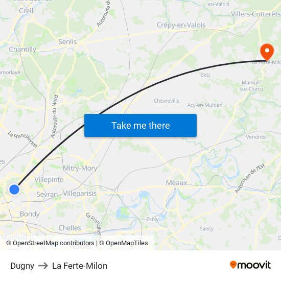 Dugny to La Ferte-Milon map