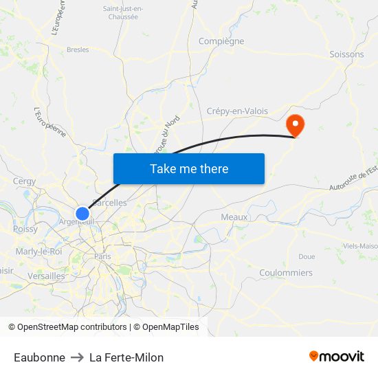 Eaubonne to La Ferte-Milon map
