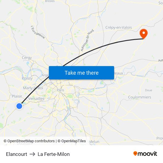 Elancourt to La Ferte-Milon map