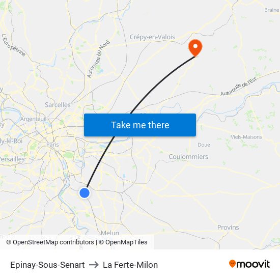 Epinay-Sous-Senart to La Ferte-Milon map