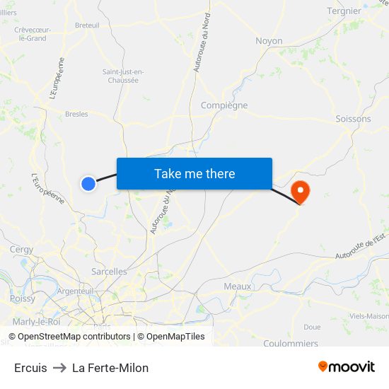 Ercuis to La Ferte-Milon map