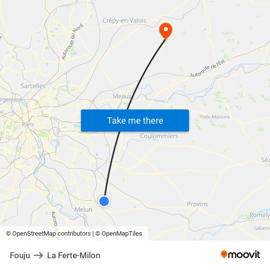 Fouju to La Ferte-Milon map