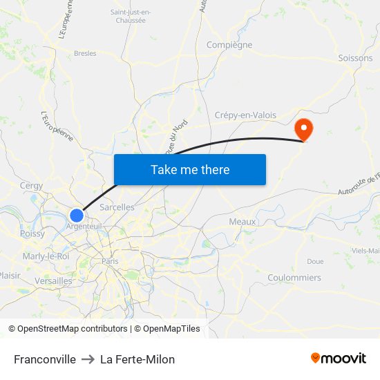 Franconville to La Ferte-Milon map