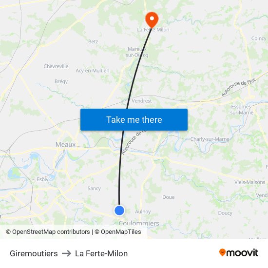 Giremoutiers to La Ferte-Milon map