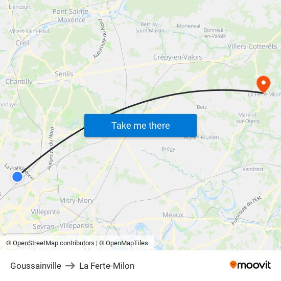 Goussainville to La Ferte-Milon map