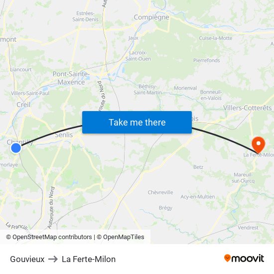 Gouvieux to La Ferte-Milon map