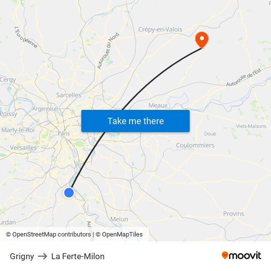 Grigny to La Ferte-Milon map