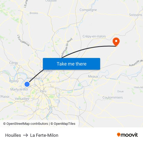 Houilles to La Ferte-Milon map