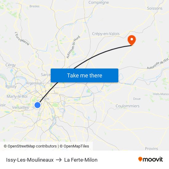 Issy-Les-Moulineaux to La Ferte-Milon map