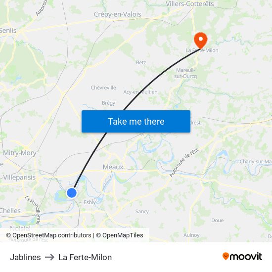 Jablines to La Ferte-Milon map