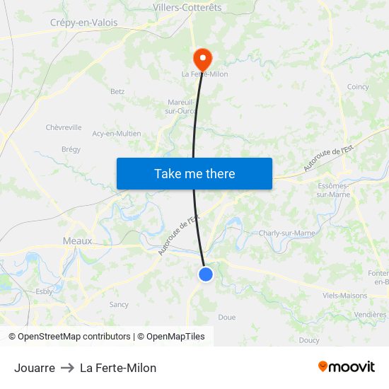 Jouarre to La Ferte-Milon map