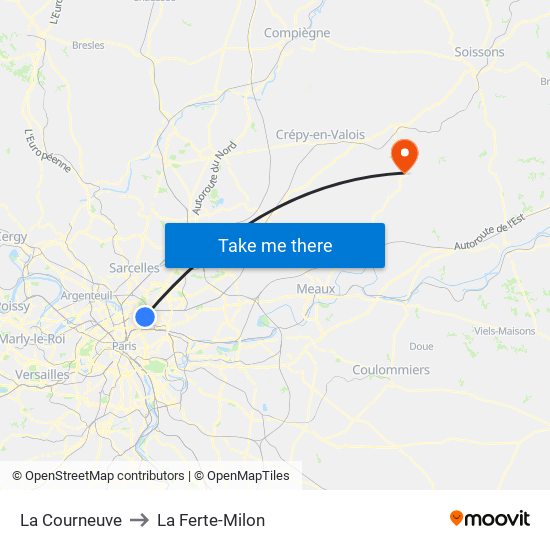 La Courneuve to La Ferte-Milon map