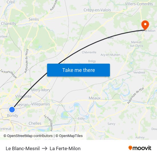 Le Blanc-Mesnil to La Ferte-Milon map