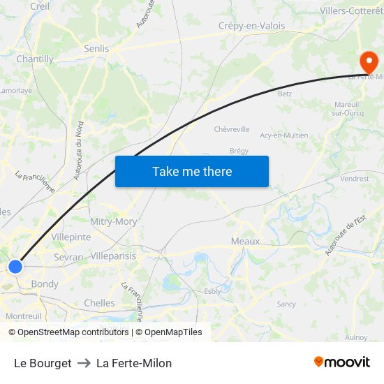 Le Bourget to La Ferte-Milon map