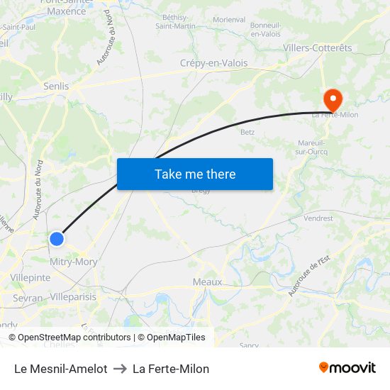 Le Mesnil-Amelot to La Ferte-Milon map