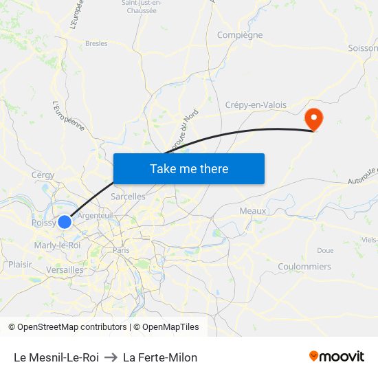 Le Mesnil-Le-Roi to La Ferte-Milon map