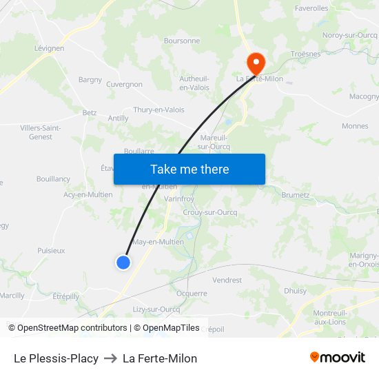 Le Plessis-Placy to La Ferte-Milon map