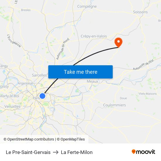 Le Pre-Saint-Gervais to La Ferte-Milon map
