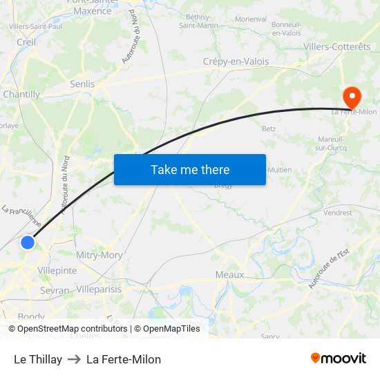 Le Thillay to La Ferte-Milon map