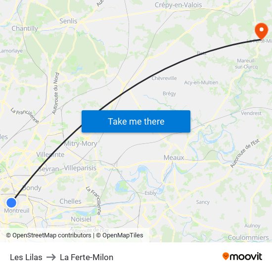 Les Lilas to La Ferte-Milon map