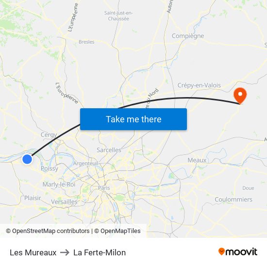 Les Mureaux to La Ferte-Milon map