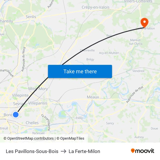 Les Pavillons-Sous-Bois to La Ferte-Milon map