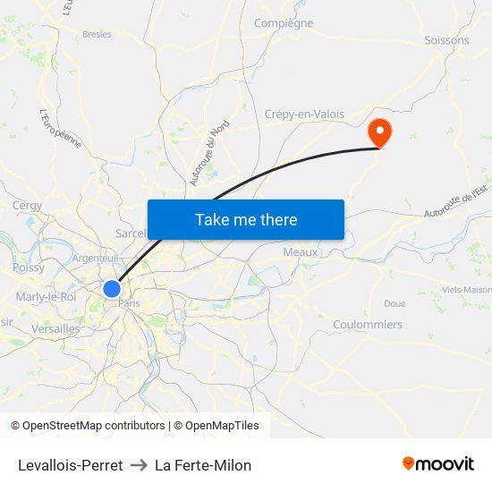 Levallois-Perret to La Ferte-Milon map
