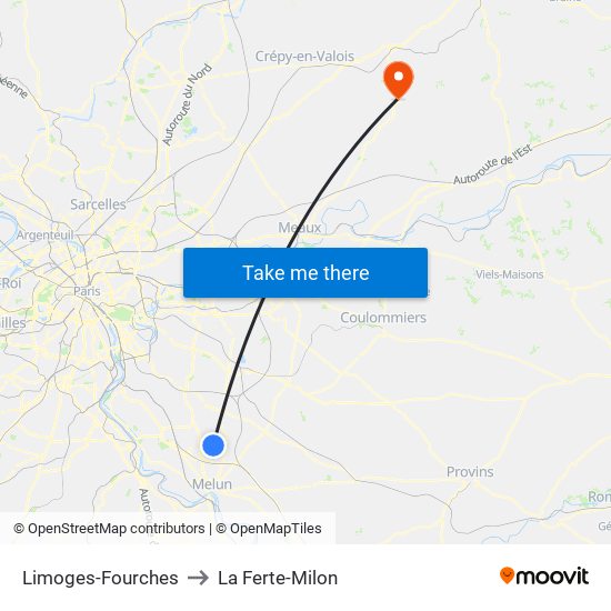 Limoges-Fourches to La Ferte-Milon map