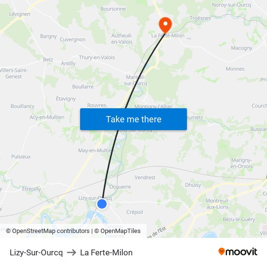Lizy-Sur-Ourcq to La Ferte-Milon map