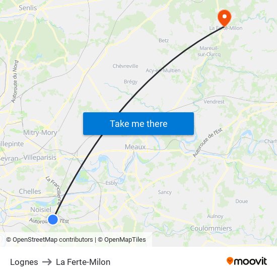 Lognes to La Ferte-Milon map