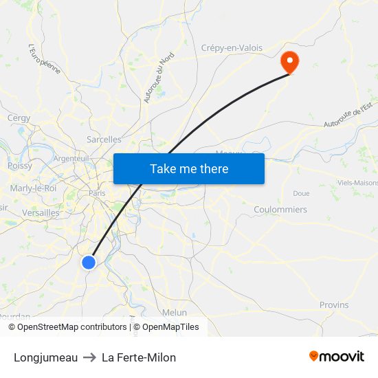 Longjumeau to La Ferte-Milon map