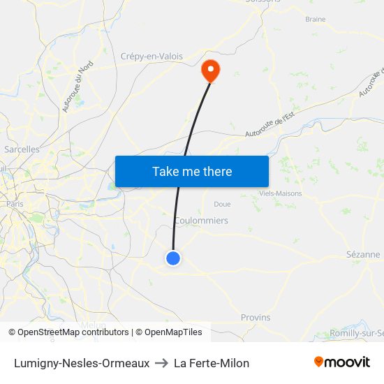 Lumigny-Nesles-Ormeaux to La Ferte-Milon map