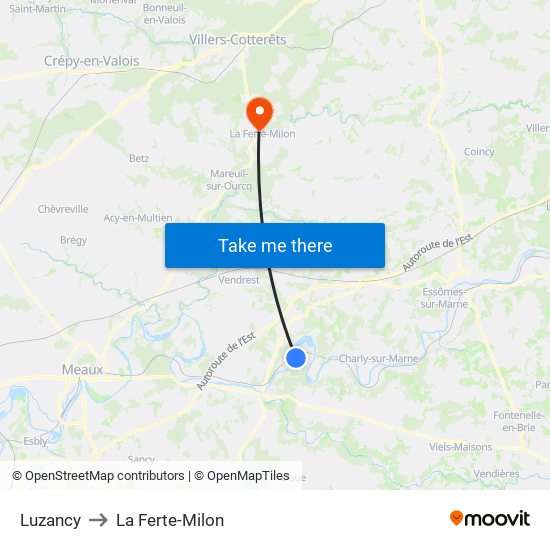 Luzancy to La Ferte-Milon map