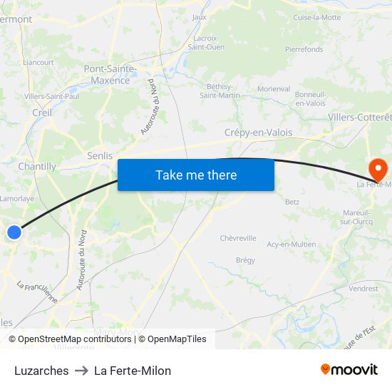 Luzarches to La Ferte-Milon map