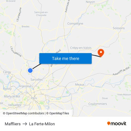 Maffliers to La Ferte-Milon map