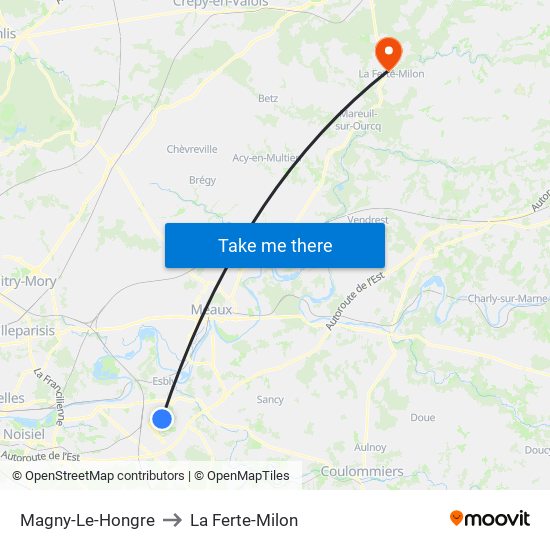 Magny-Le-Hongre to La Ferte-Milon map