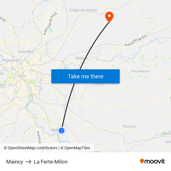 Maincy to La Ferte-Milon map