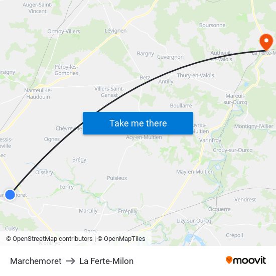 Marchemoret to La Ferte-Milon map