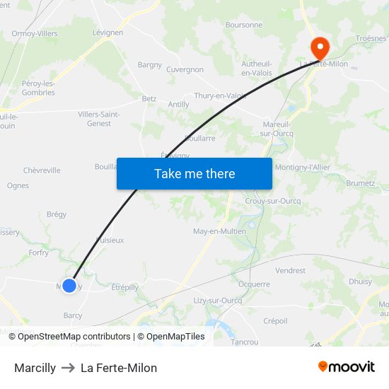 Marcilly to La Ferte-Milon map