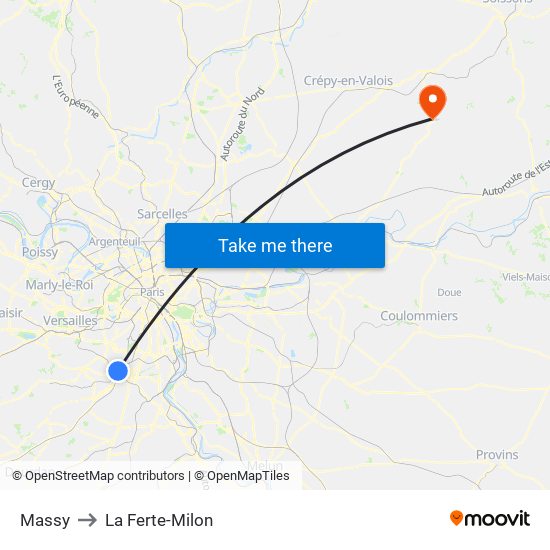 Massy to La Ferte-Milon map