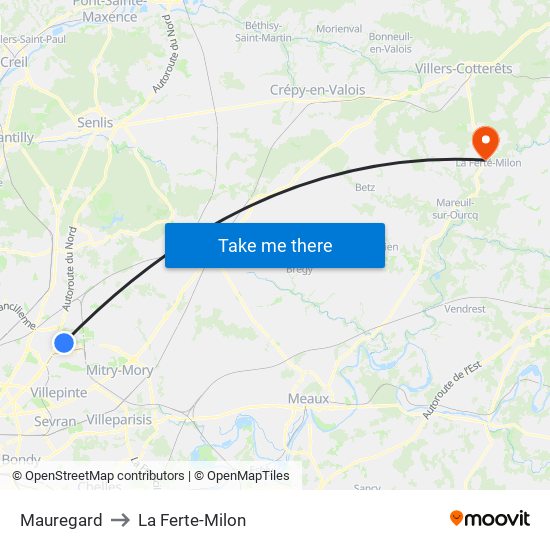 Mauregard to La Ferte-Milon map