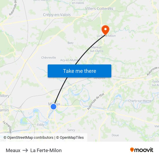 Meaux to La Ferte-Milon map