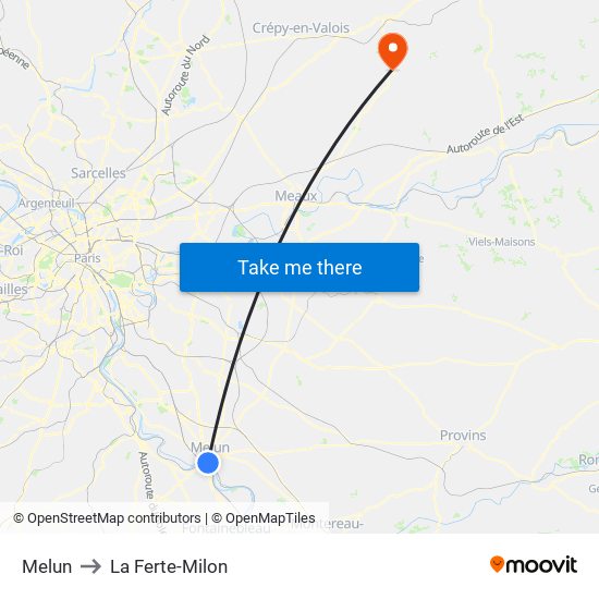 Melun to La Ferte-Milon map