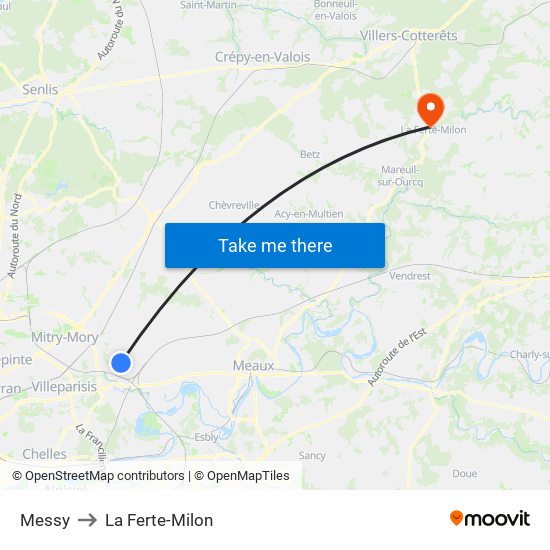 Messy to La Ferte-Milon map