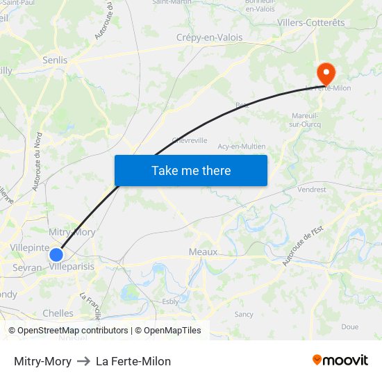 Mitry-Mory to La Ferte-Milon map