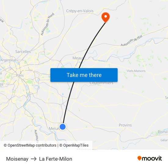 Moisenay to La Ferte-Milon map